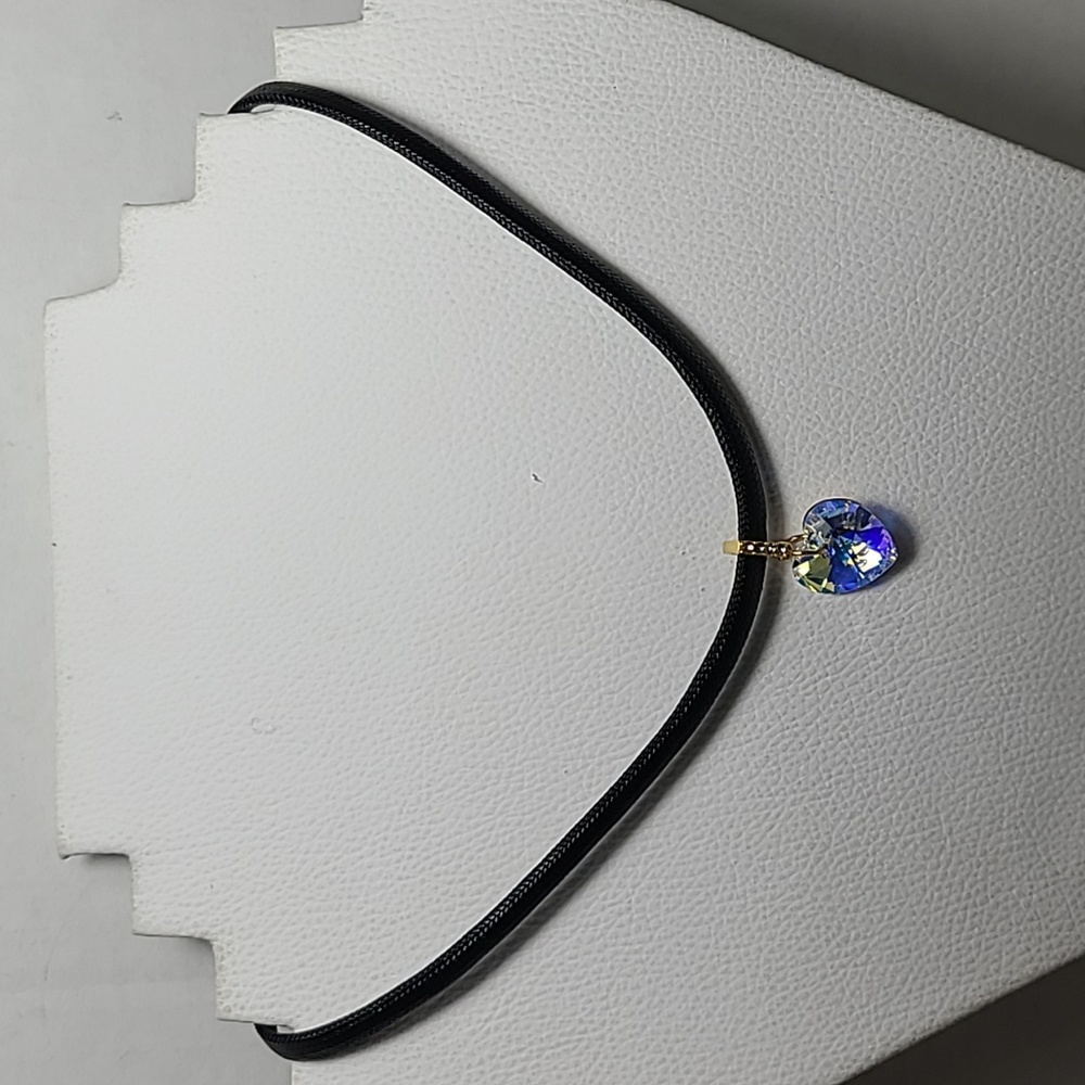 Zealmer chic Crystal Heart Pendant  with Black Rope Chain Choker Necklace 12"+3"